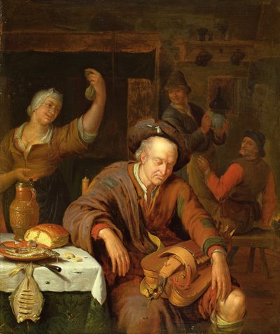 The Hurdy Gurdy Player Asleep in a Tavern by Willem Van Mieris